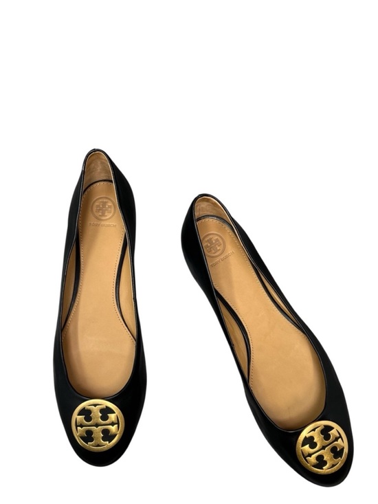 Tory Burch Shoes - Tory Burch Black Ballet Flats Size 12 Leather with Gold Logo Emblem Shoes